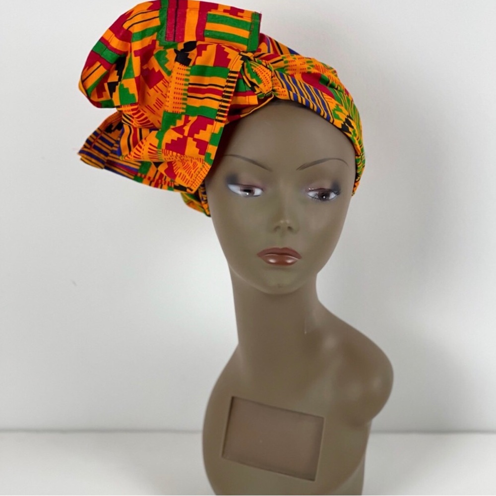 Vibrant Orange Multicolor Cotton Handmade Headwrap
